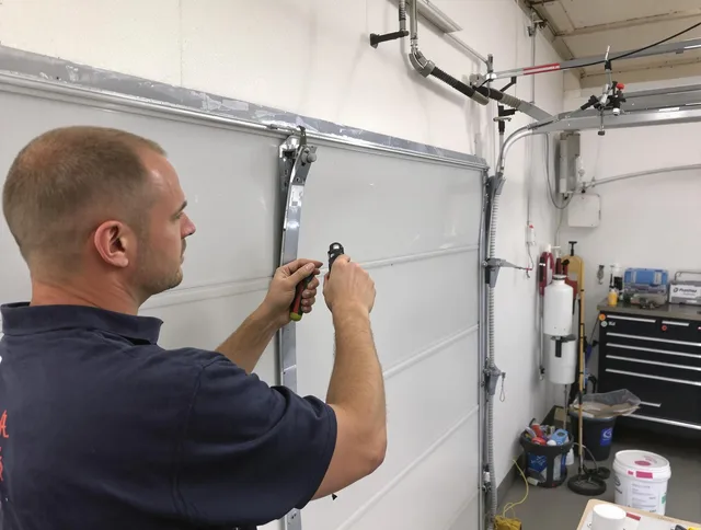 Before and after garage door dent repair by Waterbury Garage Door Repair in Waterbury
